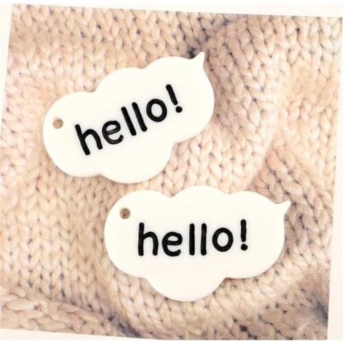 Julie Wang 10PCS Resin White "hello" Tag Charms English Brand Pendant Bracelet Jewelry Making Accessory Decor 45*26mm