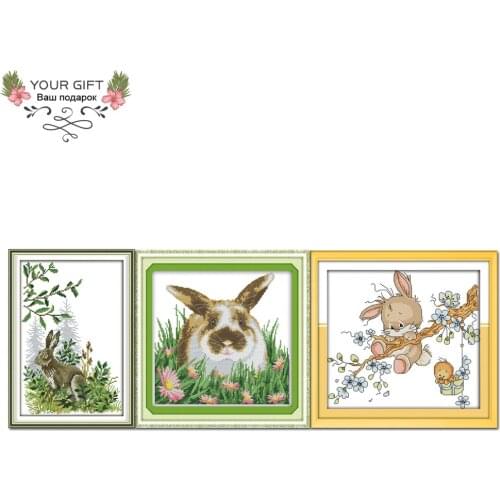 Joy Sunday Rabbit Home Decor D765 D870 D871 Naughty Rabbit In Flowers Forest Animal Needlework Cross Stitch Kit
