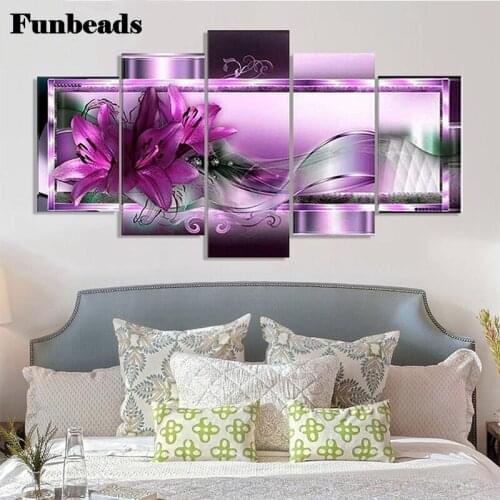 5pcs set Diamond Embroidery Painting Lily flower Cross Stitch Flower Full Square round Diamond Mosaic Multi-picture Decor FF4281