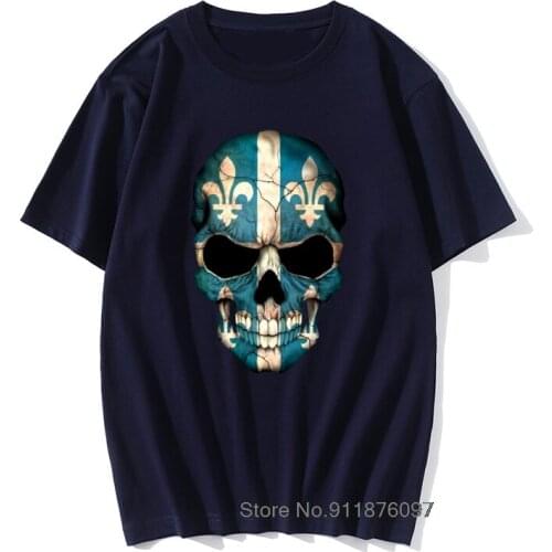Cool T Shirts Canada Quebec Flag Skull Map Mens Oversized T-Shirt 2021 Custom T-shirts 100% Cotton Heavy Rock Band Tshirts