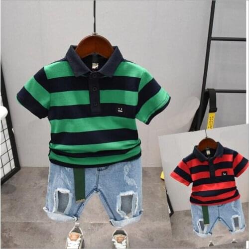 Baby Boy Clothes Stripe Fashion Baby Clothes Set 2PCS Fashion Boy T-Shirt Summer Top Denim Shorts T-Shirt + Denim Shorts 2-6Year