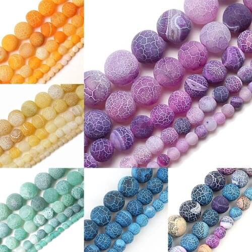 Wholesale Natural Stone Cracked Sky Blue Agates Round Loose Beads For Jewelry Making Bracelet 15.5 Strand 4/6/8/10/12mm