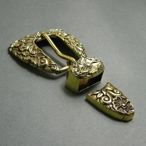 Latão puro cobre pino fivela de cinto cabeça cinzelada fivela de cinto fivela de couro diy acessório para 20-24mm cinto feminino