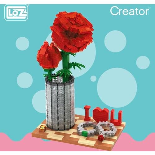 LOZ Diamond Blocks Bricks Toys Building Assembly Toy Crystal Rose Valentines Day Gifts Girl Friend Gift DIY Creator Flower 9022