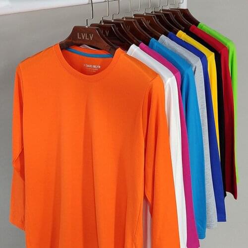 100% Cotton Mens T shirt Solid Color Casual Loose Long Sleeve O Neck Basic Autumn Tees W838