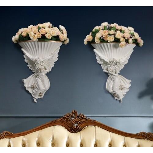 European Ceramic Angel Wall Hanging Vase Wall Mural Decoartion Livingroom Bedroom Fake Flowerpot Ornaments Home Wall Pendant Art