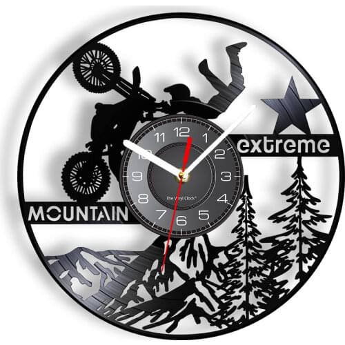 Motocross Mountain Bike Wall Clock Extreme Motorcycles Motorbike Vinyl Record Wall Clock Vintage Dirt Biking Decorative Wall Art