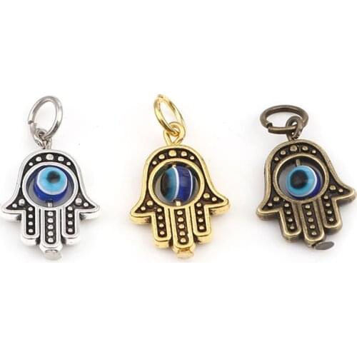 New Religious Charms Zinc Alloy Hamsa Symbol Hand Antique Bronze Gold Pendant For DIY Fashion Jewelry Making 22mm x 13mm, 10 PCs