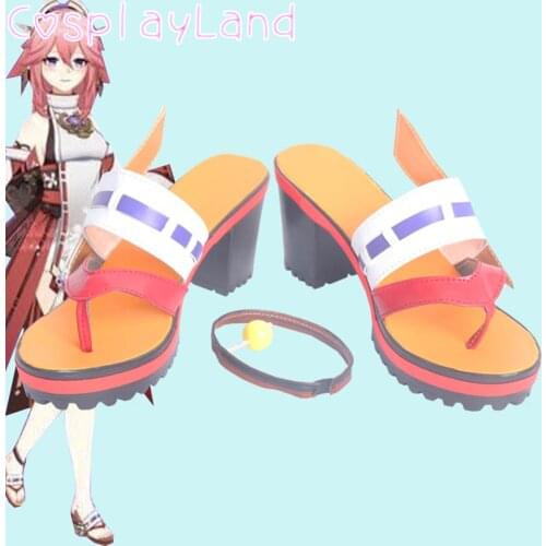 Game Genshin Impact Yae Miko Cosplay Boots Shoes Leather Shoes Cosplay Accessories Halloween Party Shoes for Women Shoes