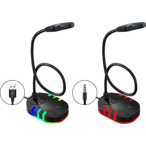 Professional USB Gaming Microphone RGB Light Sound Card Noise Reduction Desktop Computer Game Video Recording Condenser Mic