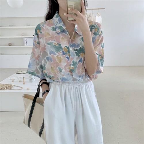 Alien Kitty Chic Vintage Elegance Short Sleeves Brief Printed 2021 Women New Retro Gentle Basic Stylish Female Loose Shirts