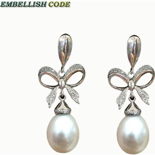 Teardrop pearls Bowknot style noble dangle earrings white color flame ball freshwater cultured pearl 925 silver for women gift