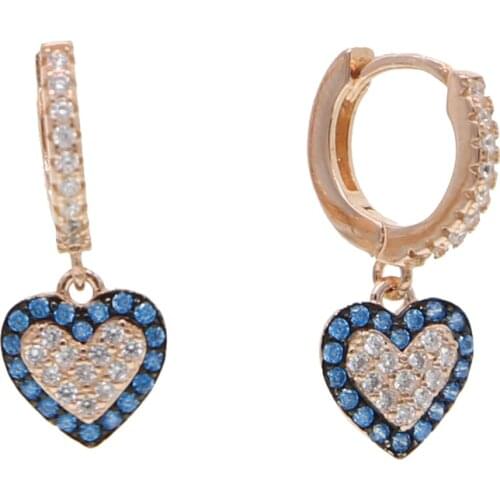 100% 925 sterling silver Rose gold red green blue cz paved heart charm dangle drop earring for girlfriend gift