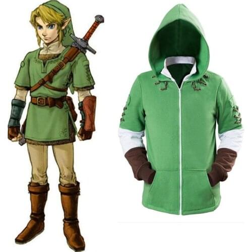 Hoodies Link Green Hooded Zip-up Sweatshirt Cotton Long Sleeve Coat Cosplay Costume New Arrival