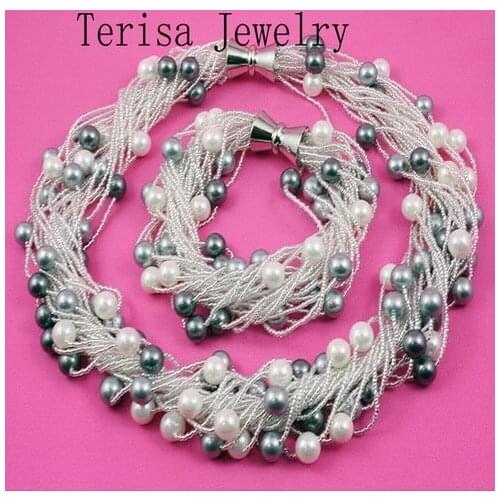 Unique Pearls jewellery Store 8mm Multicolor Sea Shell Pearl Necklace Bracelet 24 rows Magnet Clasp Perfect Women Gift A39