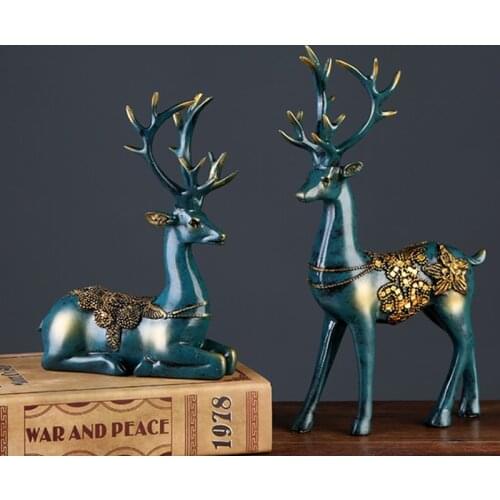 EUROPEAN STYLE 2PCS RESIN DEER FIGURINE STATUE HOME LIVING ROOM DECOR CRAFTS SCULPTURE GIFTS MODERN DESKTOP ORNAMENT R341