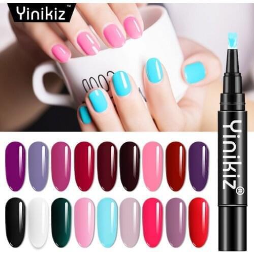 Yinikiz 1pc Gel 3 In 1 Gel Nail Varnish Pen Glitter One Step Nail Gel Polish No Need Top Base Coat UV Gel Lacquer