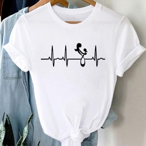 2021 Women Clothing Funny Electrocardiogram graphic tshirt 90s Girl Harajuku T-shirts Summer Short Sleeve Fashion Female T-shirt
