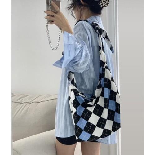 New Arrival Womens Casual Tote Bag for 2021 Color Matching Diamond Lattice Adjustable Shoulder Strap Females Shoulder Bag