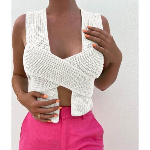 Muti Style Lace Up Knitted Bandage Tank Top Young Street Clothes Women Sexy Outwear Casual Corset Tees 2021 Summer Crop Tops Y2k