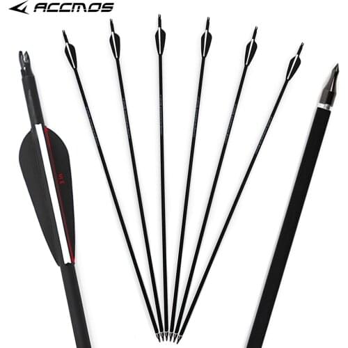 12pcs Replaceable 30 inch Long Archery Carbon Arrow 500 spine,Hunting & Practice Archery for Long Compound/Recurve Bow
