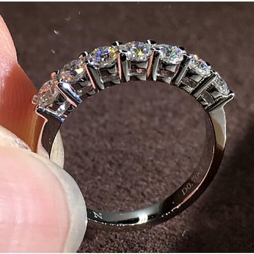 14K White Gold Women Ring Moissanite Diamonds 7 pcs 0.2 Carat 4mm Round Classic Wedding Party Engagement Anniversary Ring Trendy