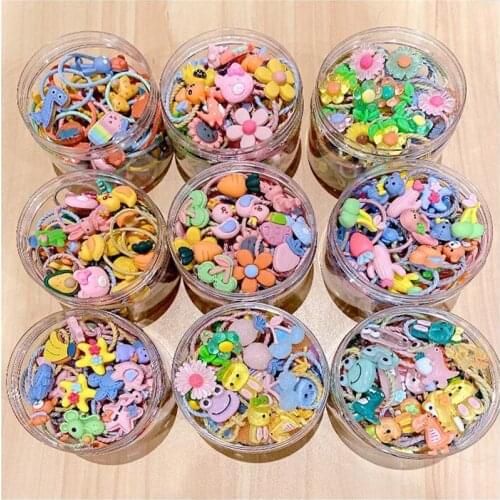 30Pcs/Lot Girls Hair Accessories Cartoon Animal Elastic Hair Bands Cute MIni Scrunchies Flower Rubber Band Fruit Kids Headdress