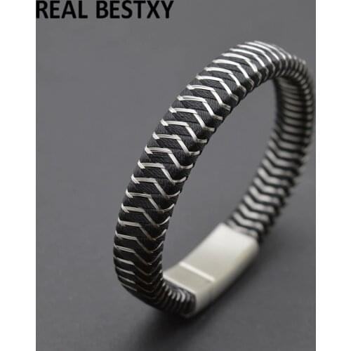 5pcs/lot New Men Jewelry Punk Black Braided nylon rope Bracelet for Men Stainless Steel Magnetic Clasp Fashion Bangles Gifts