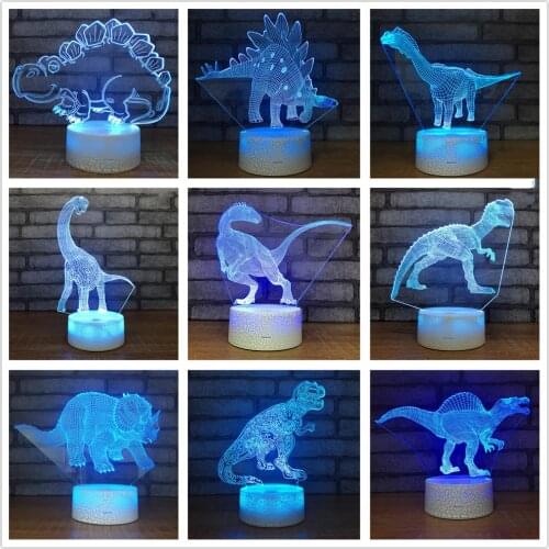 9 Style Dinosaur 3D Lamp LED USB Night light with Touch Remote Control or Bluetooth speaker Base Bedroom Decor Lamp kids Gift