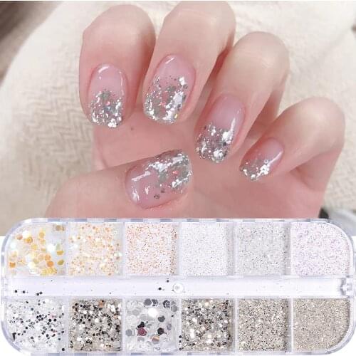 Nail Sequins Unique Sparkling Plastic Shiny Nail Glitter Powder for Home Nails DIY