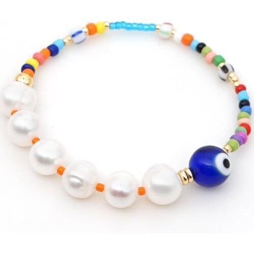GO2BOHO Bracelet Women Evil Eye Bracelets Boho Fresh Water Pearl Jewelry Friendship Gift Multicolor Pulseras Mujer Handmade