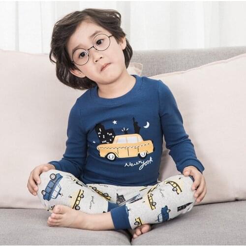 Childrens Pajamas Sutumn Winter Boys Cartoon Car Printed Pajamas Sets Kids Cotton Nightwear Girl Sleepwear Baby Pajamas Suits
