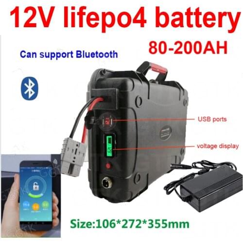 GTK waterproof 12V 200Ah 100AH 150AH 80AH Lifepo4 lithium bluetooth BMS APP for inverter Power Supply Tricycle +10A Charger