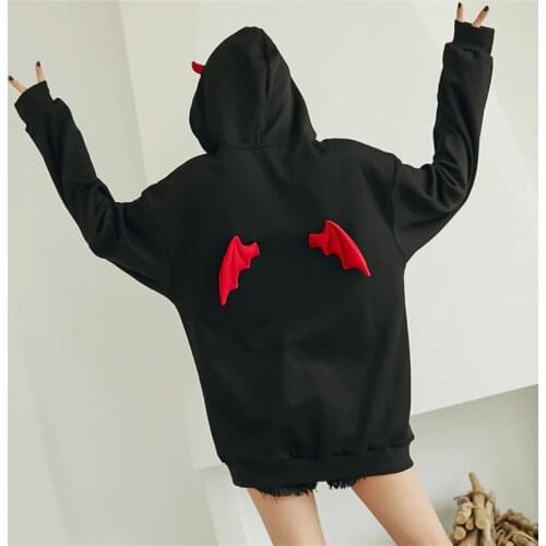 Cute Hoodies Women Punk Gothic Girls Devil Horn Chic Hooded Pullover Loose Sweatshirt Autumn Winter High Street Harajuku Hoodie