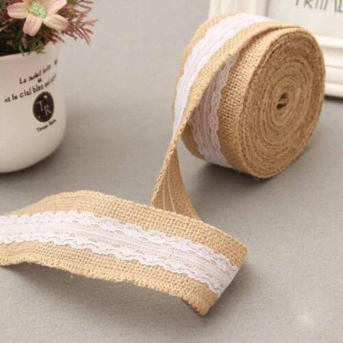 Artistic Jute Burlap Rolls Hessian Ribbon With Lace Vintage Rustic Wedding Decoration Ornament Burlap Wedding Home Decoration