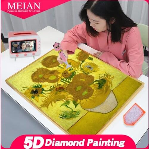 Meian Van Gogh Sunflower 5D DIY Diamond Painting Cross Stitch Kit Full Square Abstract Mosaic Art Picture Of Rhinestones Decor