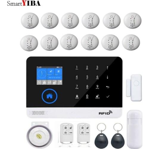 SmartYIBA WIFI GSM Auto Dial Smoke Alarm Sensor Kits 433Mhz Detectors RFID Wireless Alarm APP Control Alarm Russian Spanish etc
