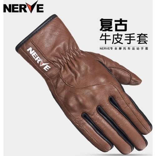 NERVE Leather gloves Motorcycle Riding Protection Equipment moto Retro Motorcycle Gloves Touch screen KQ1030