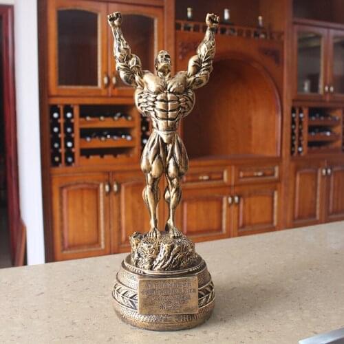 Logo Fitness Muscle Mens Decoration Bodybuilding Sports Competition Trophy Champion Statue Sculpture Gym Decorations Statue