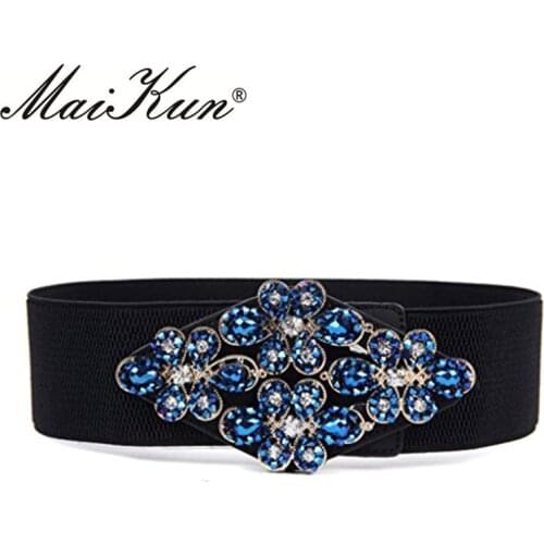 Elastic Dress Belt for Women Belts Fashion Designer Wide Elastic Belt Bling Crystals and Rhinestones