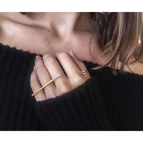 Minimalist Long Bar One Line Ring Rectangle Knuckle Joint Rings Metal Geometric Finger Fashion Jewelry Simple Female Party