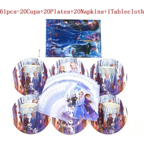 Cartoon Frozen Anna Elsa 61Pcs/41Pcs Disposable Tableware Sets Kid Birthday Party Cup Plate Napkin Tablecloth Decoration Supply