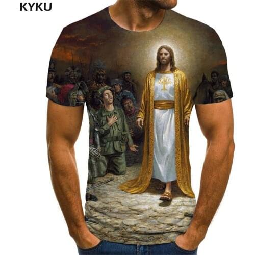 KYKU Brand Christian T shirt Men Jesus Anime Clothes Blood Funny T shirts War Tshirt Printed Mens Clothing summer New Style