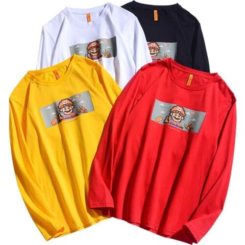 Men T-shirt Long-Sleeve 2021 New Arrival Spring And Autumn Student Male T-shirt Cotton Teenage Boy Yellow Black Red White T08