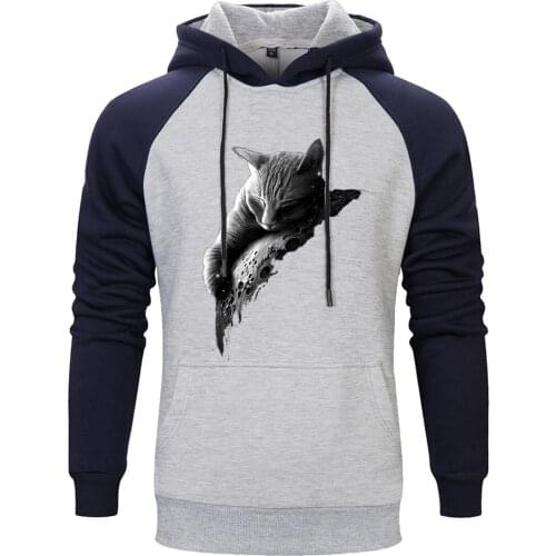 Raglan Hoody For Mens Cute Cat Print Streetwear Hipster Pullovers Tops Winter Autumn Clothing 2020 New Retro Tracksuits Homme