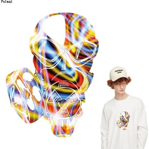 Pulaqi Skull Patch Badge Iron on Transfer Patches for Clothes Stripes Stickers on Clothes Heat Vinyl Transfer Thermal Applique