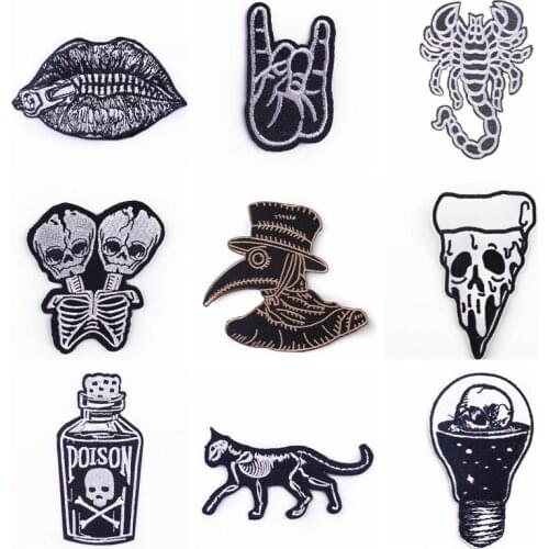 Skull Patch On Clothes Animal Iron On Patches For Clothing Punk Embroidered Patch On Clothes Rock Stickers Appliques On Dress
