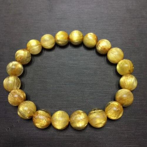Certificate Natural Gold Rutilated Titanium Quartz Crystal 9.5mm From Brazil Woman Man Clear Round Beads Bangle Wealthy AAAAAA