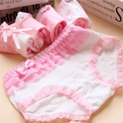 New Arrived 4Pcs/Lot Girl Panties Underwear Lace Briefs Cotton Lingerie Soft Comfortable Bowknot Cartoon Panty Wholesale 003-4