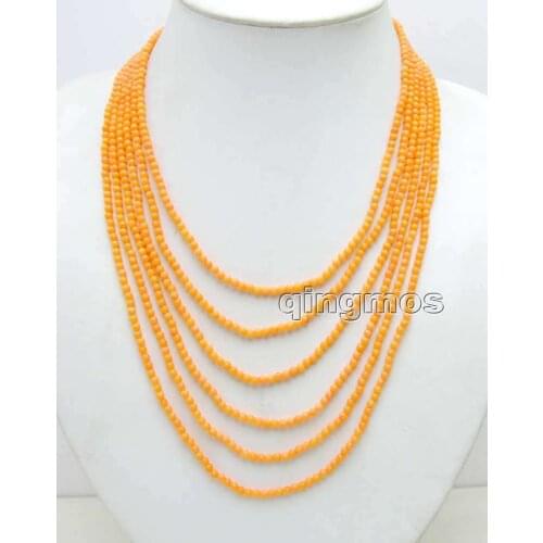 SALE Small 3-4mm Round Orange Natural Coral 18-25'' 6 strands necklace & flower Clasp-nec6091 Wholesale/retail Free shipping